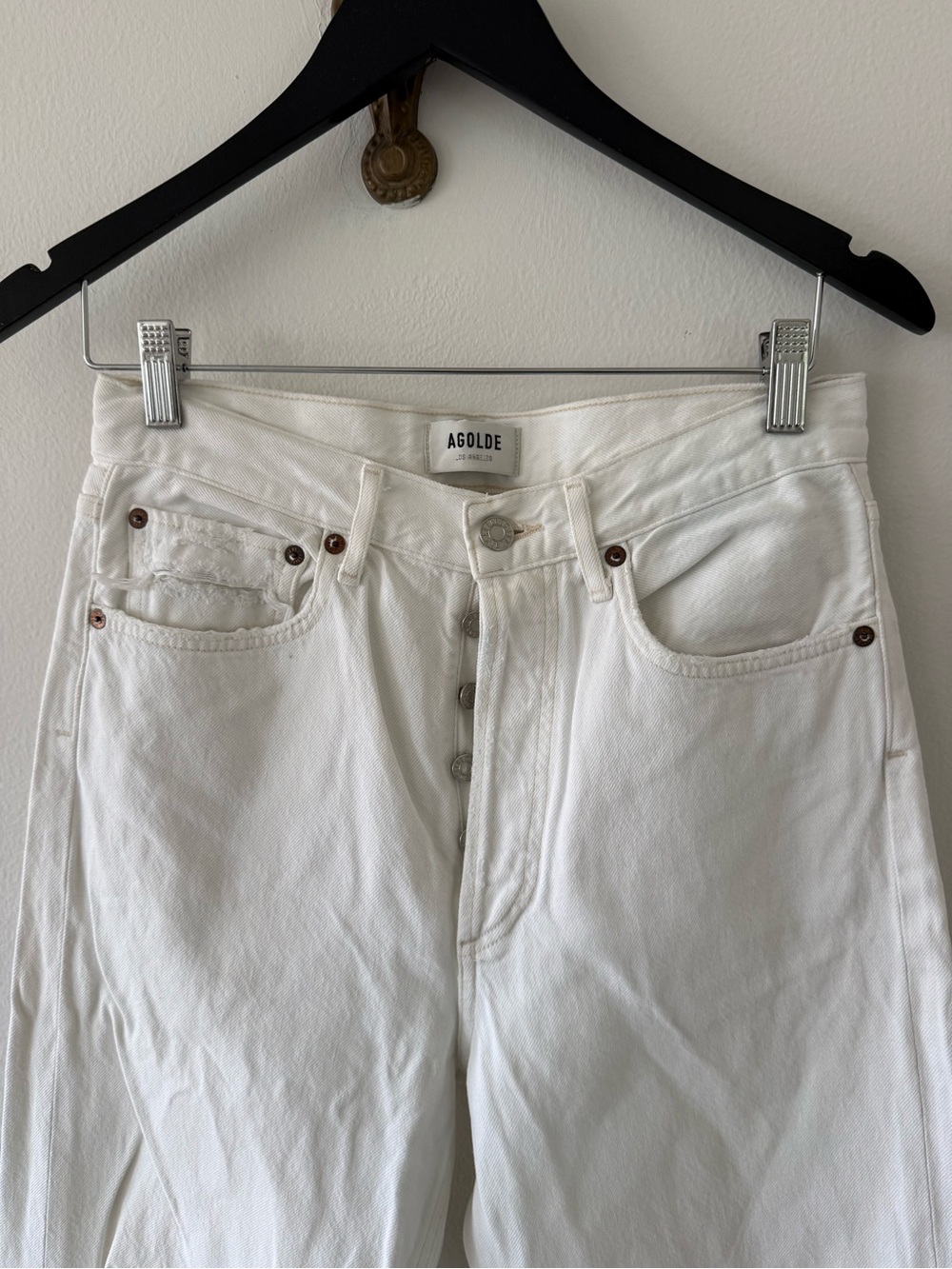 Agolde White Button-Fly High-Rise Jeans